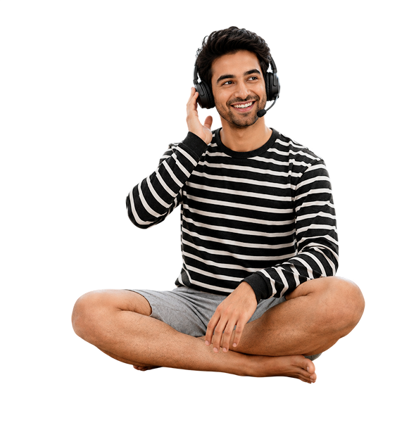 Customer wearing headphones talking to the MySA assistant