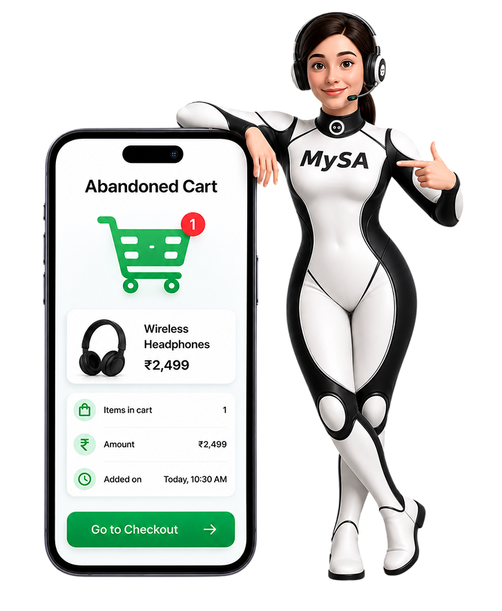 Phone showing an abandoned cart with the MySA assistant